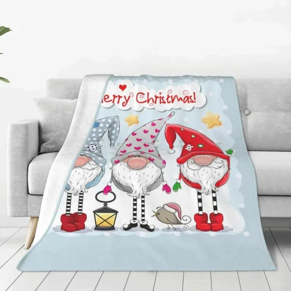 Christmas Gnome Friends Flannel Blankets New Year Awesome Throw Blankets for Home Hotel Sofa 200x150cm Rug Piece 75cmx90cm