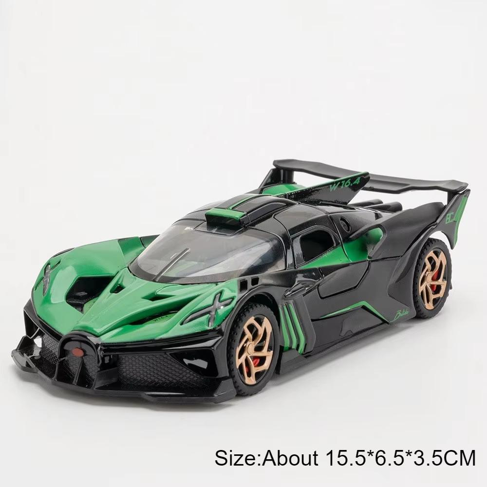 1:32 Scale Atlantic Bolide Sports Car Model Toy Doors Opened Sound Light Pul Back Alloy Racing Cars Collection Ornaments
