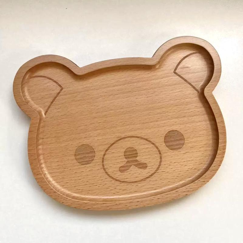 Wooden Rilakkuma Plate Cute Solid Wood Tray Cute Cartoon Divided Kids Dinnerware Snack Fruit Dessert Dish Tableware Bowl