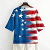 Women's Casual V-Neck Button Three-Quarter Sleeve Fourth of Print Pullover T-Shirt