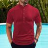 Men Stand Collar Button Placket Short Sleeve Henley T Shirt Slim Fit Casual Top