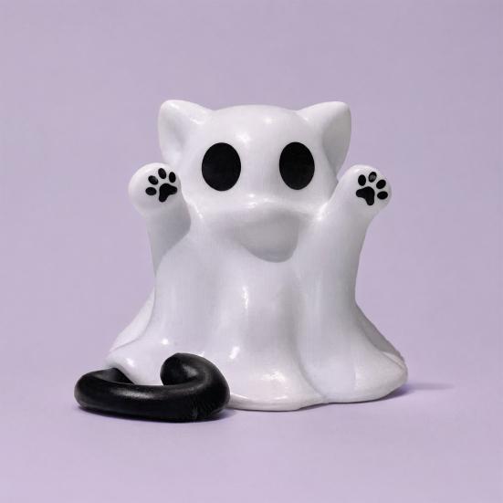 Integrated Molding Cat Ornament Ghost Figure, 3D Printed Decorative Ornament, Smooth Surface Statue Mini Desktop Decoration Halloween Gift for Lovers