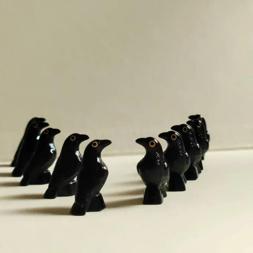 10pcs Resin Halloween Crows Figurines Hand Painted Realistic Mini Crows Decoration Crooked Headed Black Crow Ornaments