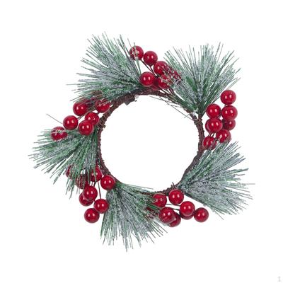 Christmas Candle Ring Kitchen Cabinet Wreath Tabletop Holder Rustic Artificial Red Berries