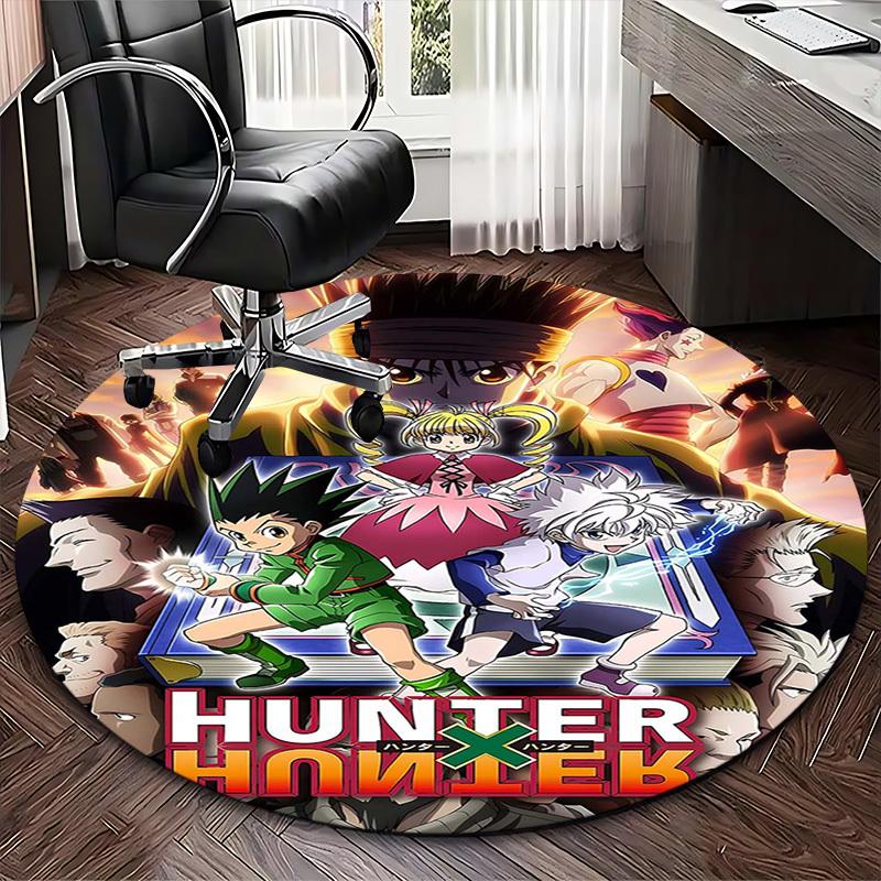 1pc Hunter X Hunter Anime Cartoon Design Round Carpet Office Chair Mat Non-Slip Rug for Home Decor, Living Room, Bedroom