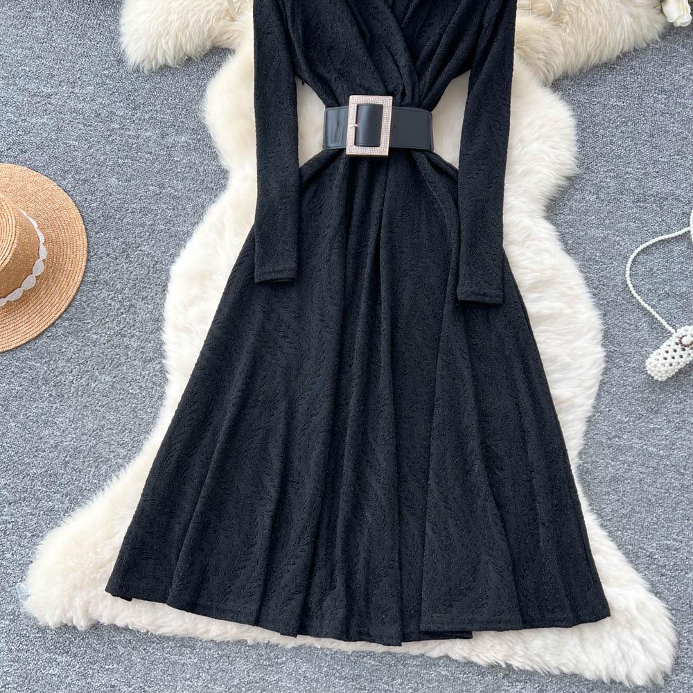 Royal Sister Fan High-end Feeling with Belt Waist Dress Women's Autumn Light and Thin Temperament Drape Print Dress