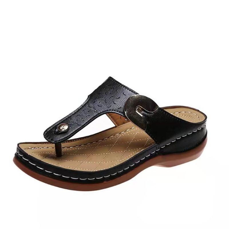 Mode Damen Strand Flip Flops Sommer Neu Damen Keil Strass Metall Schnalle Plateau Pantoletten Damen Freizeitschuhe Übergröße 43