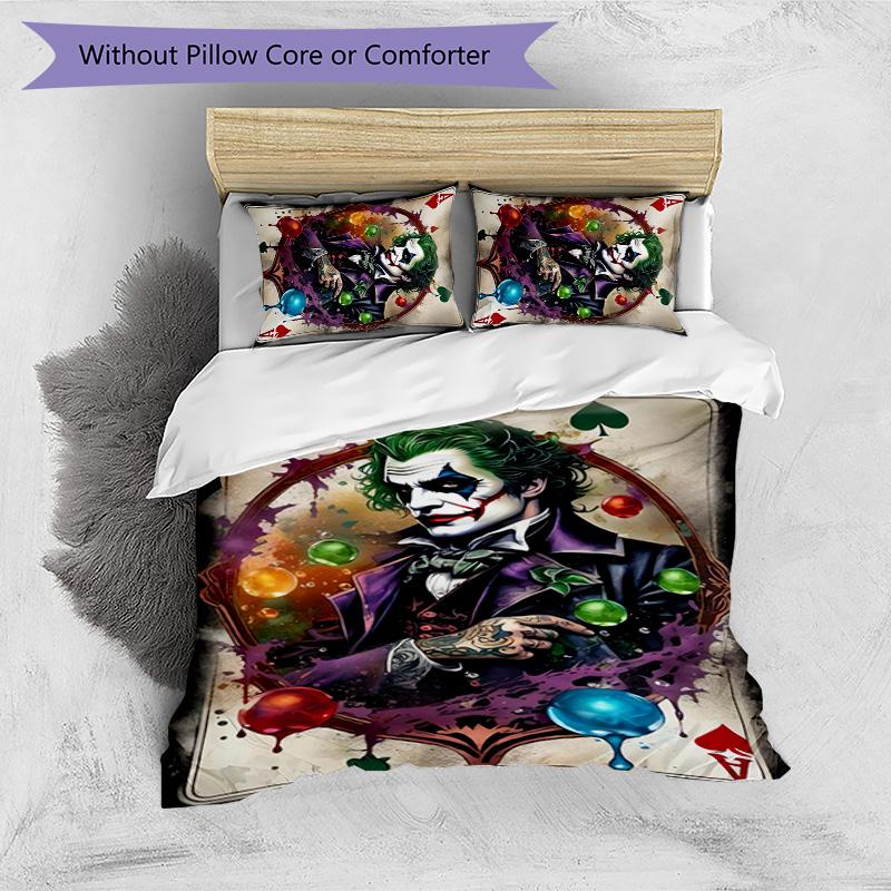 Joker Pattern Printed 3PCS Bedding Set, Soft Skin-Friendly Washable Duvet Cover & Pillowcases Set