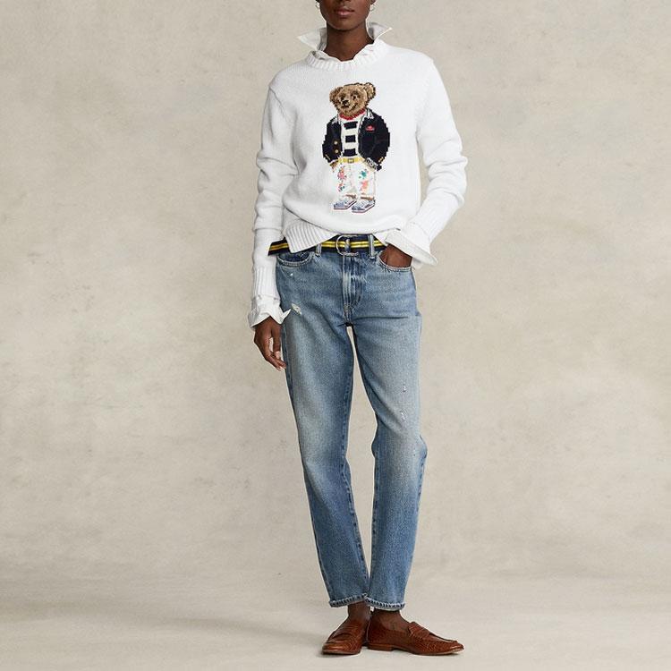 Polo Ralph Lauren Ss22 Bear Print Crew Neck Long Sleeve Knit Sweater Women sweater White RL22823-100