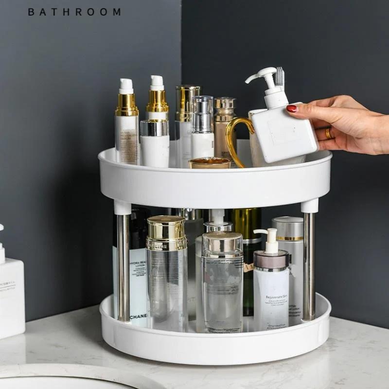 Rotable Seasoning Storages Rack Spice Can Tray Cosmetics Organizer Racks Living Room Space Saving Household Kitchen Storage Tool
