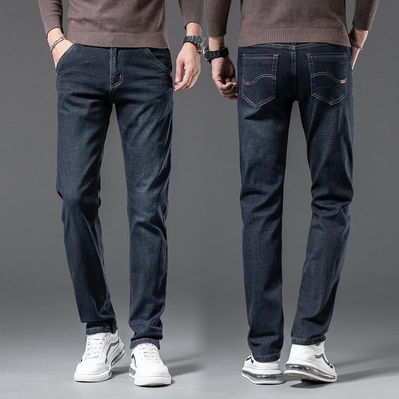 

Весна и осень зима новые мужские плюшевые/обычные джинсы облегающие прямые эластичные деловые универсальные длинные брюки 40