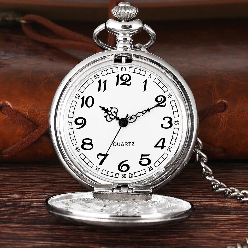 Antique Double-Sided Silver Quartz Metal Round Case Pocket Watch Customizable Design Perfect Gift Choice