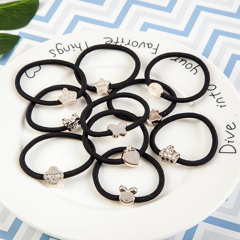 Schwarzes Leder-Haargummi mit Gummiband, Koreanisches Cartoon-Schleifendesign für Frauen