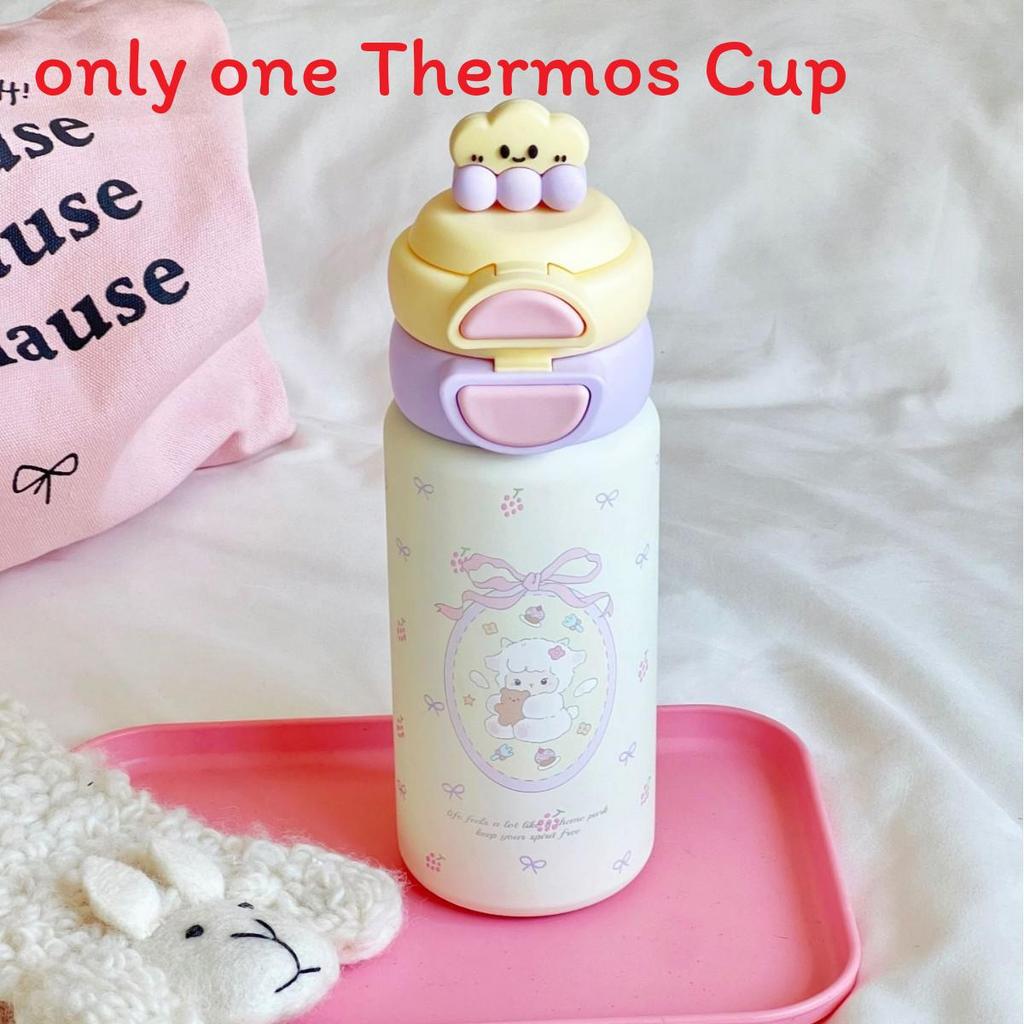 

Cute Cartoon Kids Insulated Water Bottle With Double Drinking Straws For School And Travel Lamb Berry