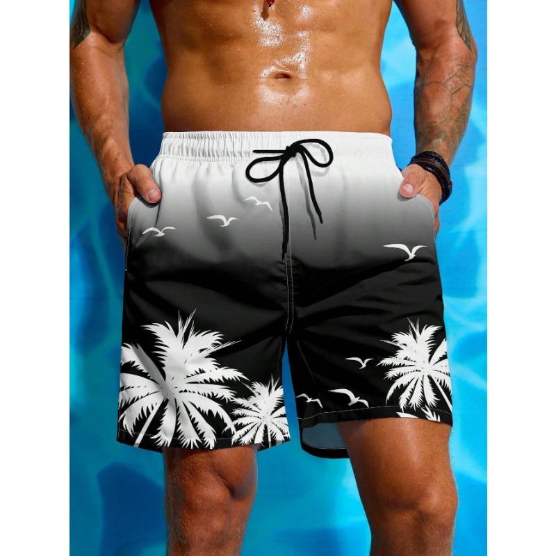 Summer Vacation Men's Palm Tree Print Drawstring Waist Board Shorts Fashion Swim Trunks 3D Print Breathable Short Streetwear