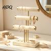 Desktop Jewelry Holder 3 Tier Velvet Organizer, T-shaped for Bracelet, Display Rack Necklaces Rings, & Earrings, Stand with Storage Tray Organizer