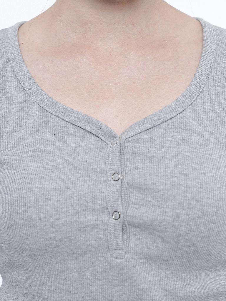 Chaenseseunoi Slim Fit Open Neck Long Sleeve Grey/W251Tp08Gr