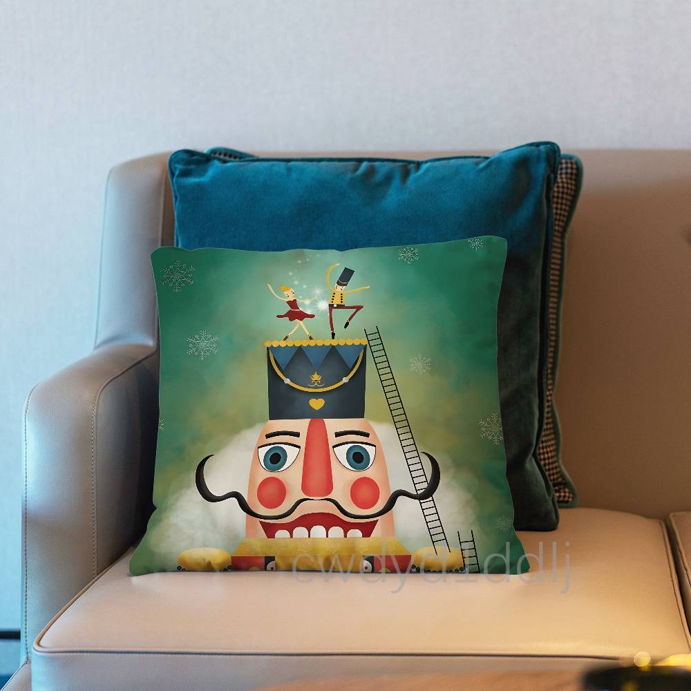 Nutcracker Christmas Pillow Case Short Plush Sofa Decorative Gift Home Double-sided Printing Cushio