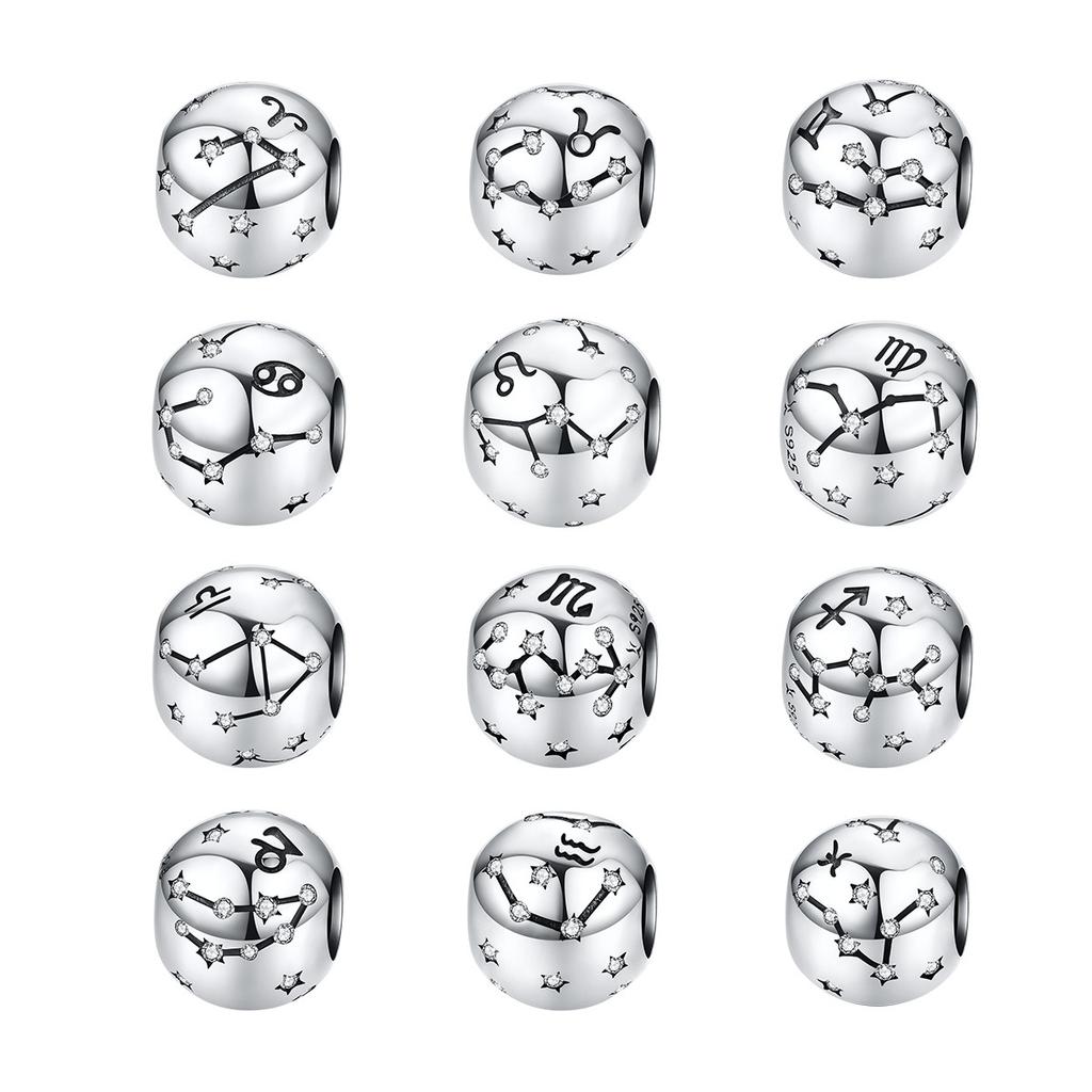 Avle S925 Sterling Silver Zodiac Beaded DIY Bracelet Accessories - Fashion Loose Beads Jewelry.