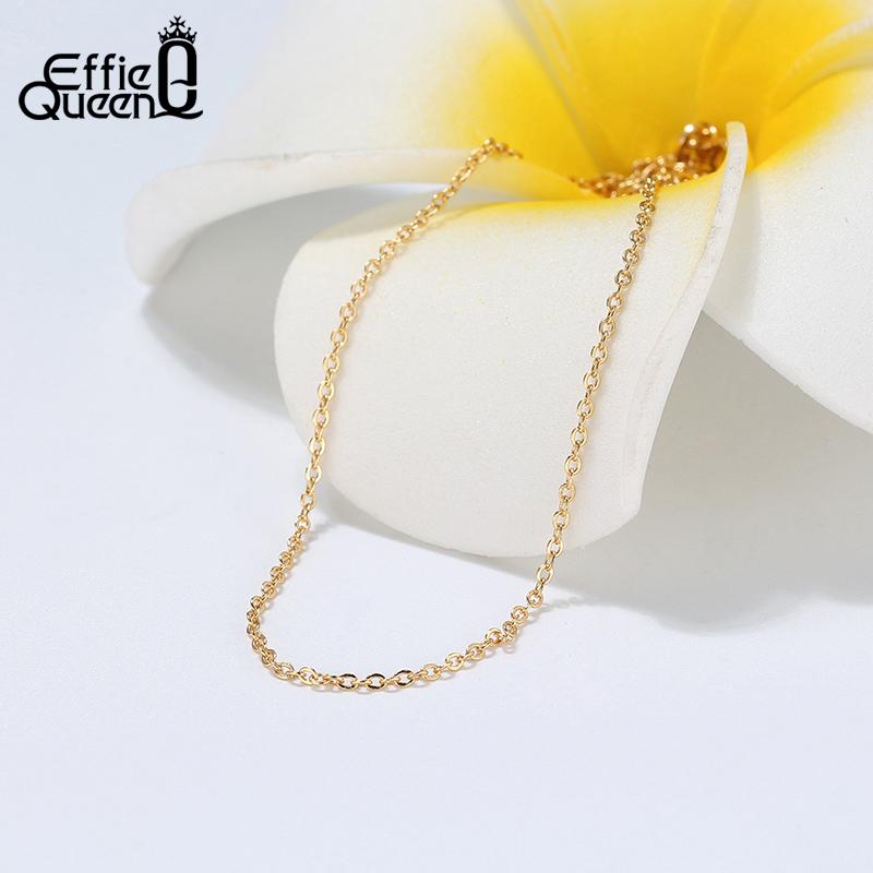 Effie Queen 925 Silver Basic Chain Necklace Woman Neck Chain 45cm 1mm Cable Chain Necklaces 18K Gold Jewelry Wholesale SC06-18K