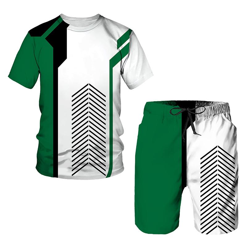 Neues Sommer-Europäisches und Amerikanisches Oversized Herren Trend Lässiges Trainingsanzug Set 2026 3D Digitaldruck T-Shirt Shorts Set 2-teiliges Outfit