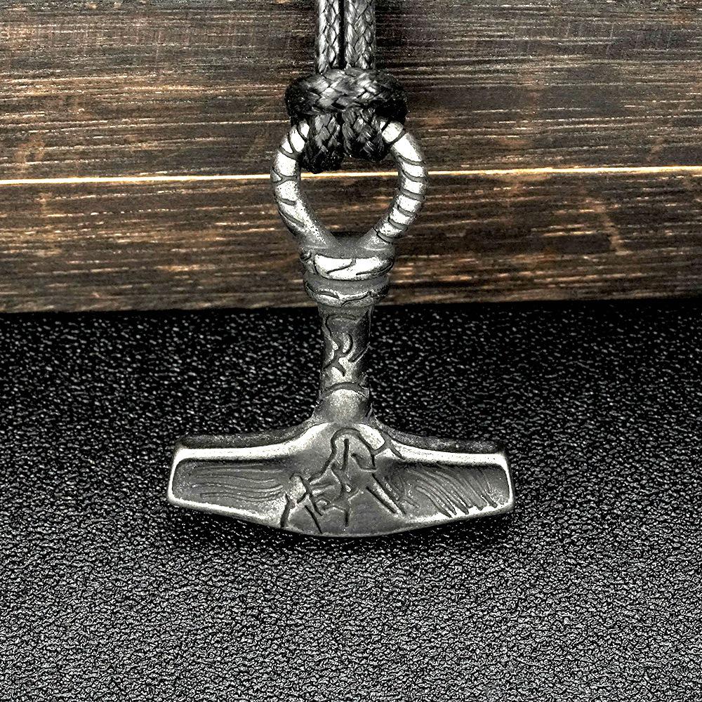Viking Odin Hammer Pendant Necklace - Men's Retro Norwegian Style Party Accessory