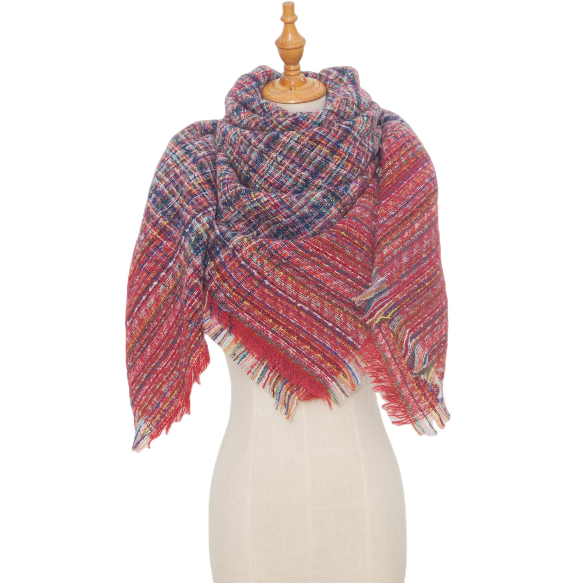 Женский платок, осенне-зимний клетчатый теплый квадратный шарф красный