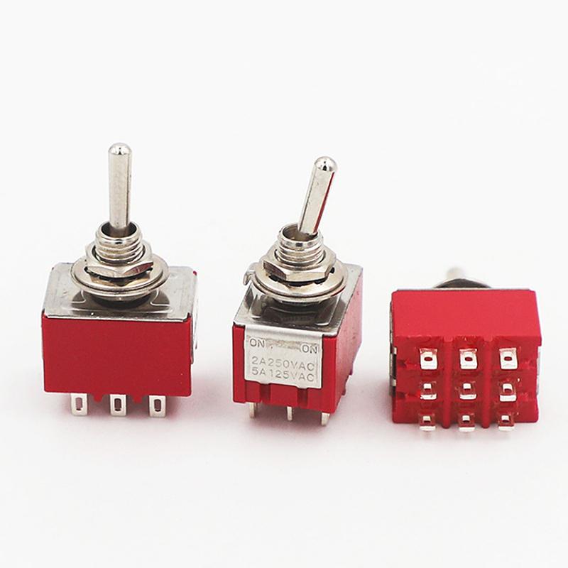 1 Stück 9-Pin Kippschalter Rot 2/3 Position Ein-Ein Dpdt Mini-Kippschalter 5A/125V-2A/250V AC MTS-402 Druckschalter