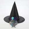 European & American Halloween Lace-up Witch Hat - Black Oxford Cloth Pointed Wide-Brim