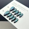 10Pcs Dark Green Cat Eye Butterfly Handmade Fake Nails Dark Almond Shape Nail Art Decorative Patches