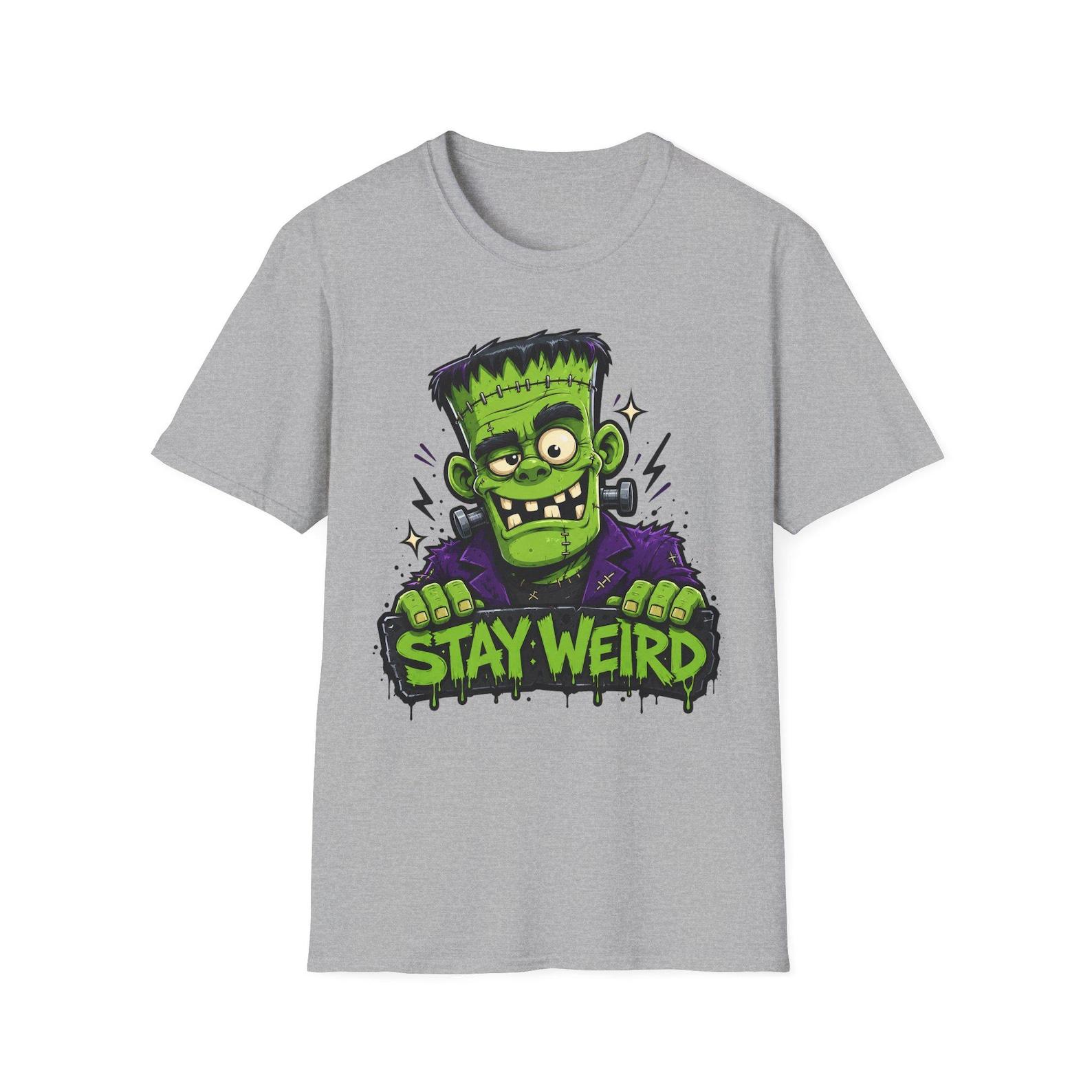 Stay Weird Frankenstein T-Shirt | Halloween Monster Graphic Tee | Spooky Cartoon Tee | Funny Monster Shirt | Halloween Gift M