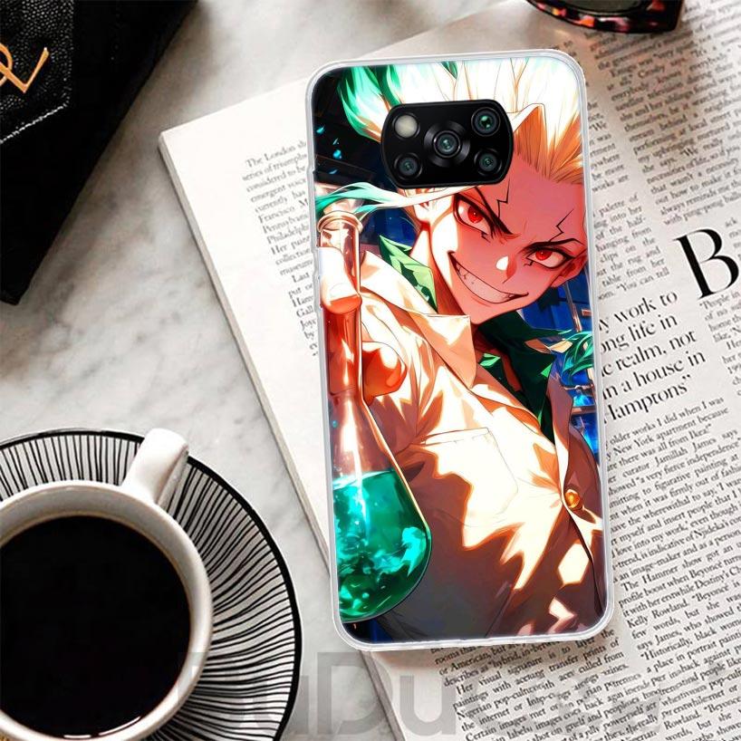 D-Dr Stone Anime Cover For Xiaomi Poco X7 X6 X5 Pro X3 Nfc F7 Ultra Phone Case F6 F5 X4 F4 Gt F3 M6 M5S M4 M3 Print Shell Poco X