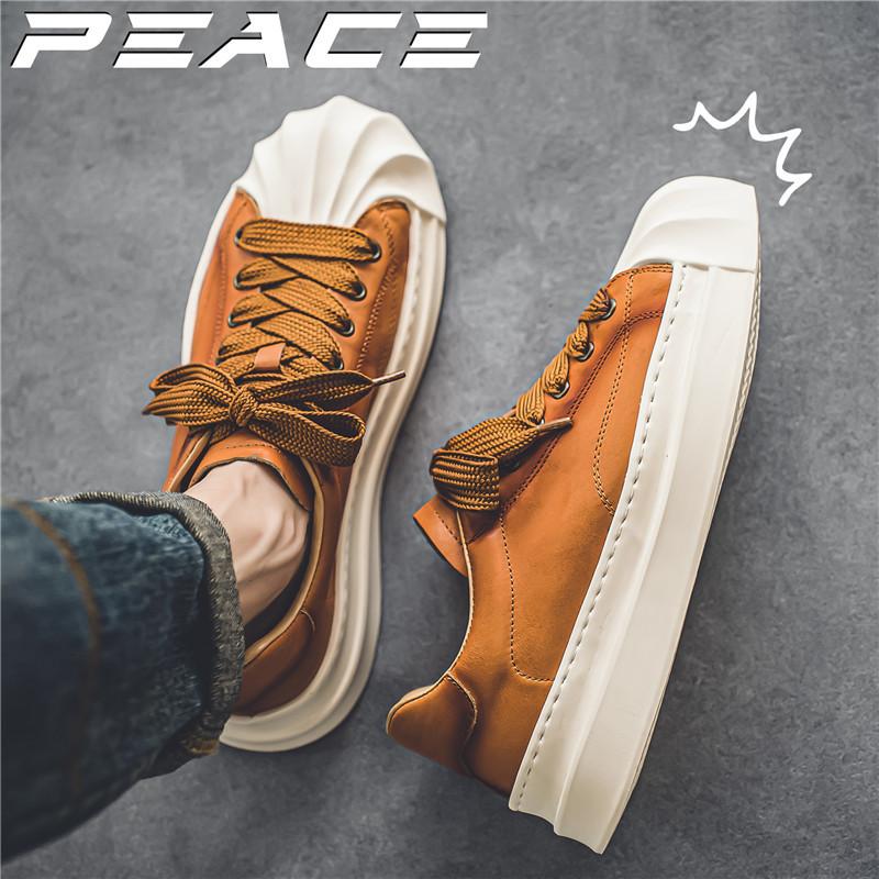 

2025 autumn men s low-top skateboard shoes platform-soled student casual shoes Douyin leather sports men s shoes breathable and comfortable 44 коричневый