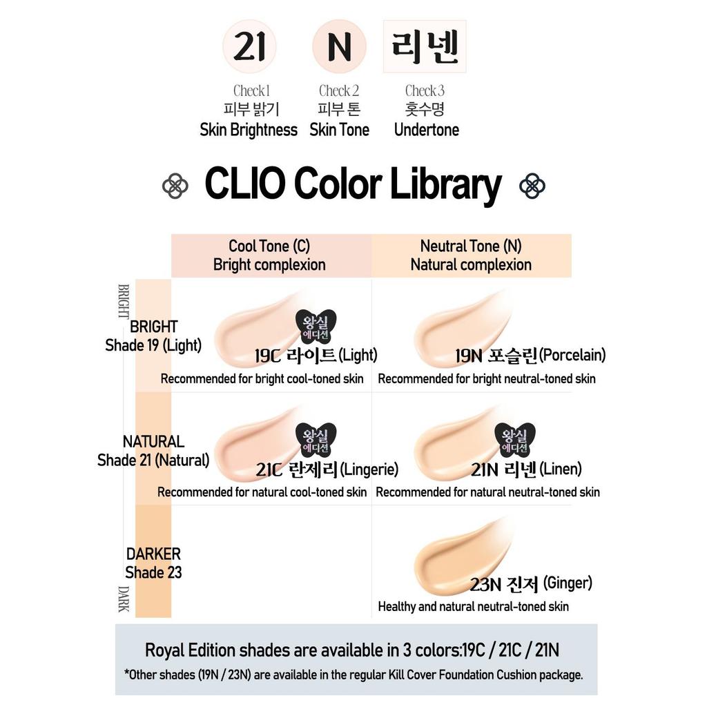 [Edición Real] Set de Base de Maquillaje Cushion CLIO Kill Cover Founwear (+Recarga + Amuleto de Patrón Real) Lino 21N