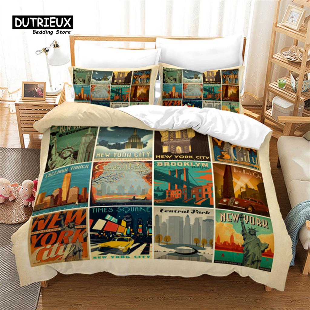 Europe City Building Bedding Set 3D Print Duvet Cover Cartoon Comforter Cover King For Kids Child Teen Boys Girls Bedroom Decor