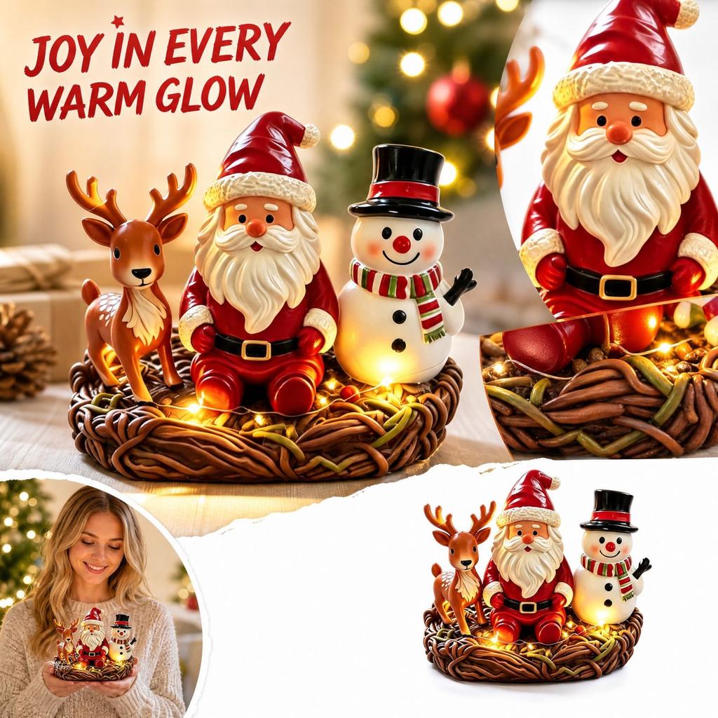 Resin Christmas Santa Snowman Figurines with Lights, Festive Tabletop Decor