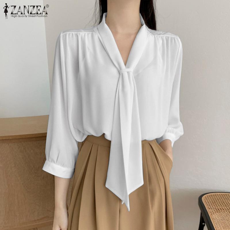 

ZANZEA Женская повседневная летняя свободная блузка с v-образным вырезом и рукавами 3/4
