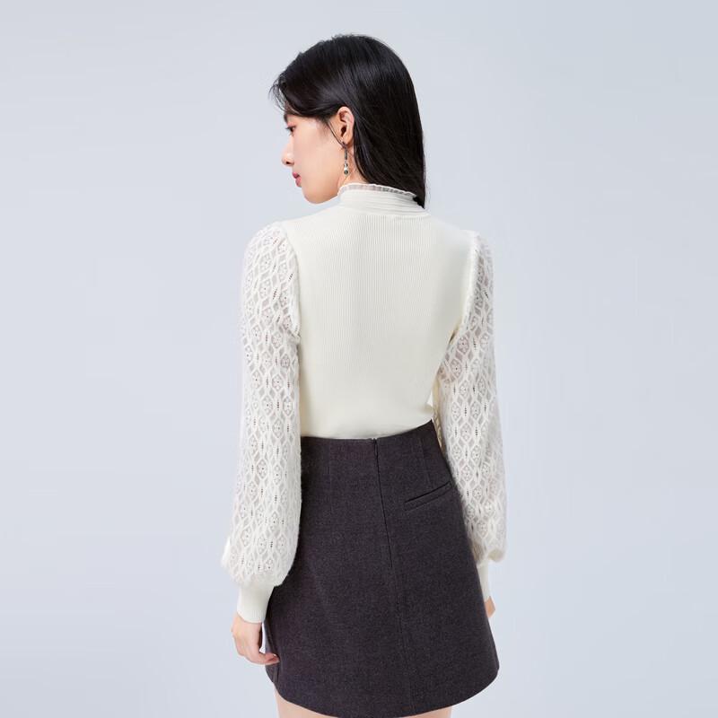 Women's French Elegant Lace Patchwork Semi-High Neck Knit Sweater