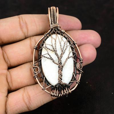 Ciondolo Albero della Vita Scolecite Ciondolo Avvolto con Filo di Rame Gioielli in Rame Ciondolo di Design in Scolecite Pietra Preziosa Ciondolo Fatto a Mano Regalo di Compleanno