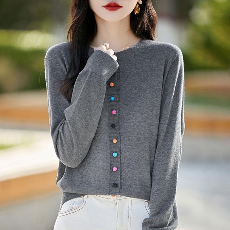 Women's cashmere cardigan Qinghe cashmere 50% wool 50% silk Women's autumn and winter cashmere cardigan soft and warm
