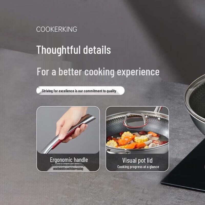 34cm 316L Stainless Steel Honeycomb Non-stick Wok