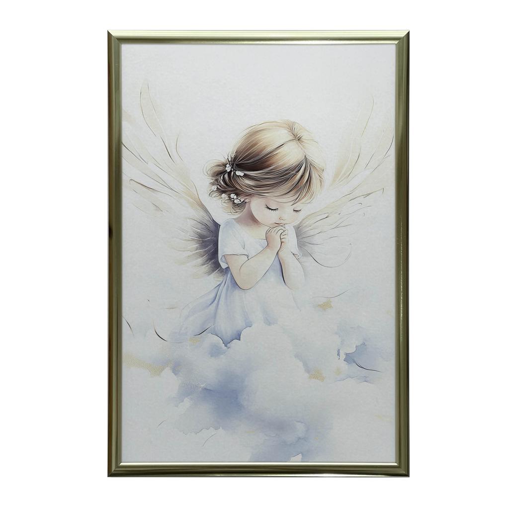 Plakat Anielskie Modlitwy Dziewczynki Plakat Anielskie Modlitwy Dziewczynki, 50X70 Cm, Rama Drewniana Ciemny Brąz, Papier Matowy 230 Gsm