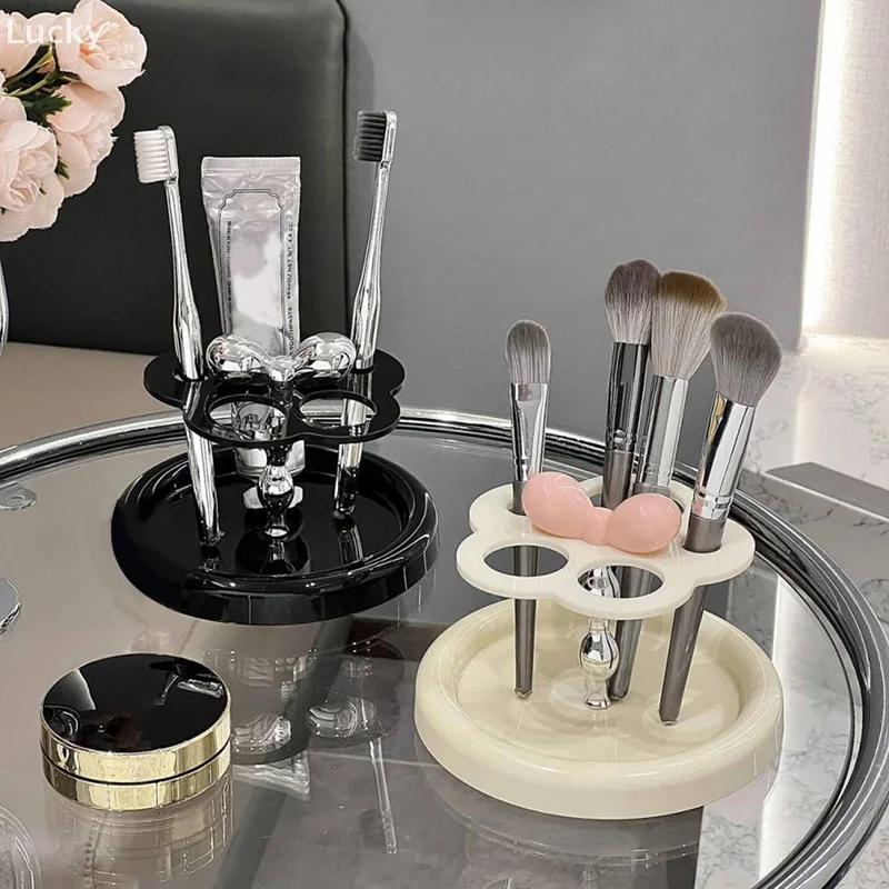 1pc Flower Shape Acrylic Electric Toothbrush Holder Toothpaste Storage Rack Makeup Brush Storage Rack Bathroom Desktop Organizer