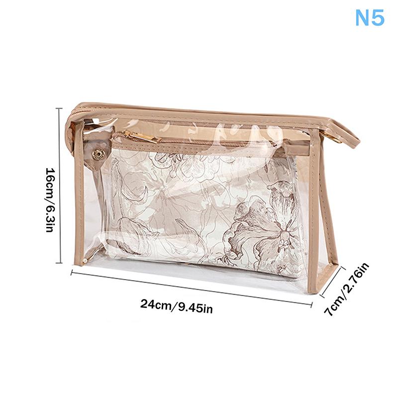 Floral Print Transparent Toiletry Bag 3-Pack Large-Capacity Handheld Makeup Storage Pouch for Women Travel