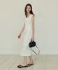Adowl Classic Pintuck Line Ribbon Long Dress - White