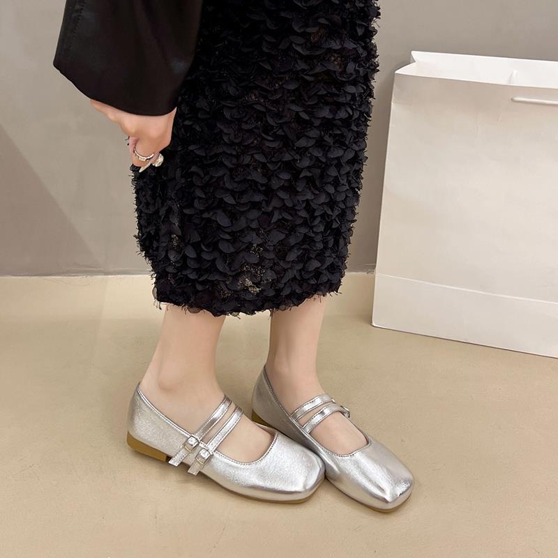French small leather shoes women's summer 2025 new thick heel gentle wind with skirt ballet square head Mary Jane single shoes