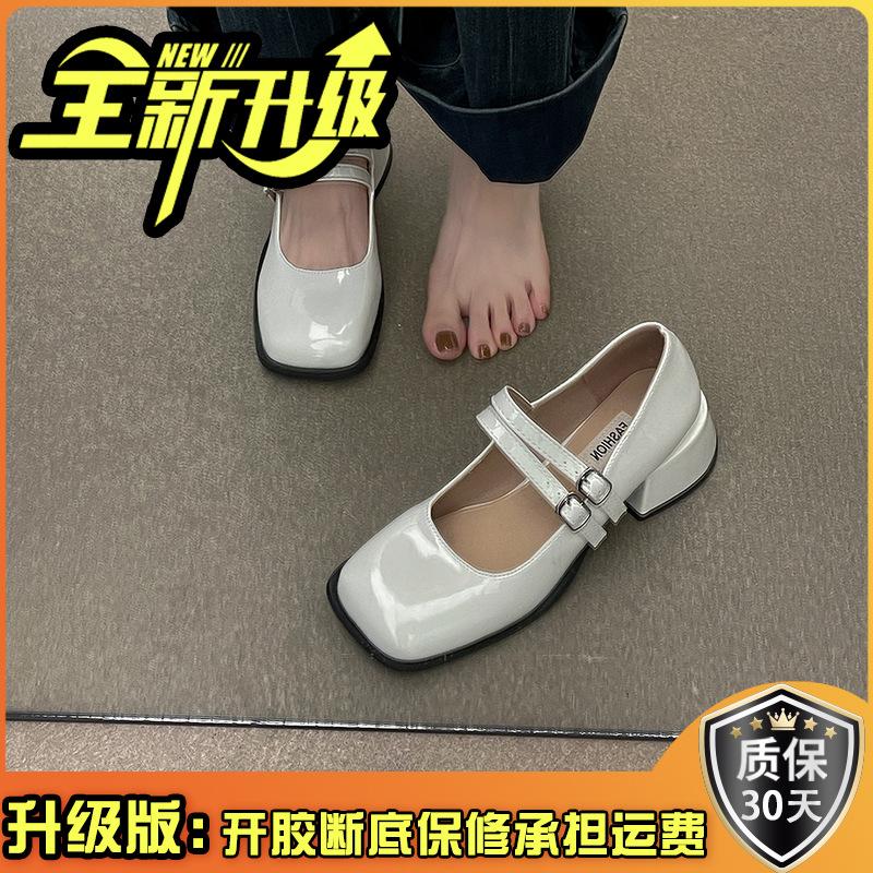 French thick heel temperament retro single shoes women's 2025 spring and summer new fashion gentle square head shallow mouth Mary Jane shoes tide