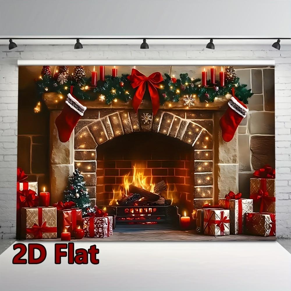 1Pcs Cozy Christmas Fireplace Party Decoration Background Holiday Backdrop Decorations For Photo Studio Photo Booth Party