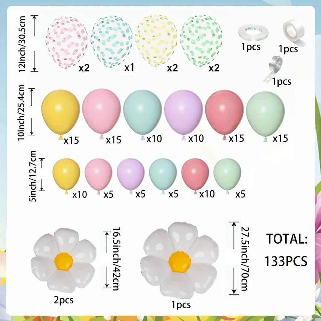 133pcs Daisy Balloon Arch Kit for Decorations Such As Engagement, Birthday Parties, Anniversaries and Seasonal Celebrations