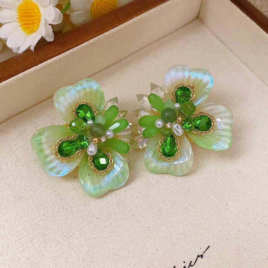 Mori Style Silver Needle Floral Glass Grape Tassel Earrings – Elegant High-End Design